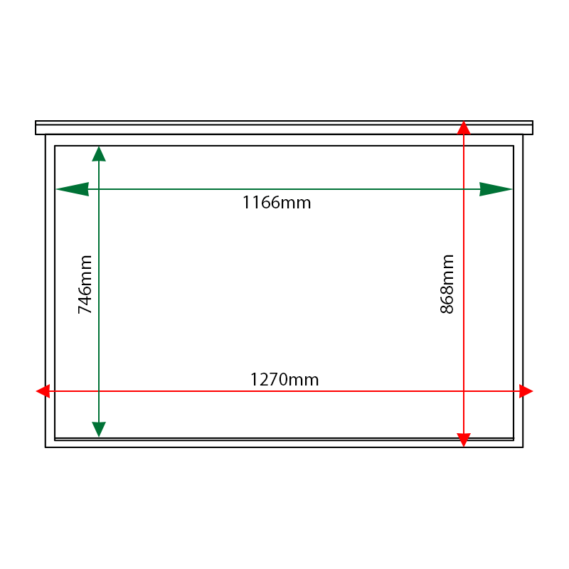 External & internal dimensions of 10 x A4 oak noticeboard, unglazed