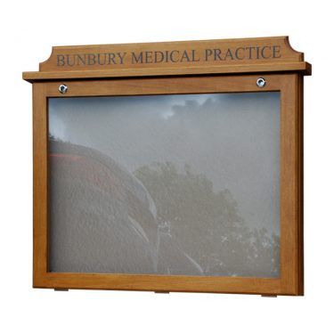 8 x A4 oak noticeboard, wall-mounted for Bunbury Medical Centre