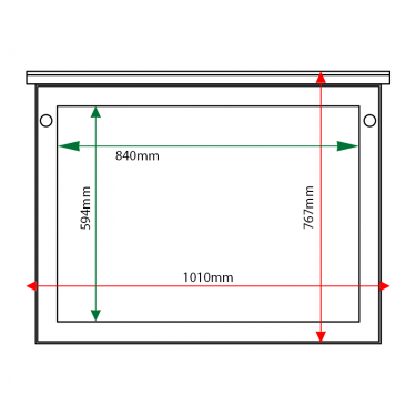 External & internal dimensions of 8 x A4 oak noticeboard