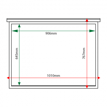 External & internal dimensions of 8 x A4 oak noticeboard, unglazed