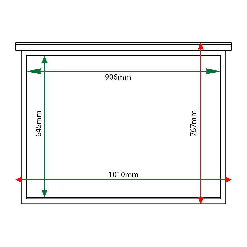 External & internal dimensions of 8 x A4 oak noticeboard, unglazed