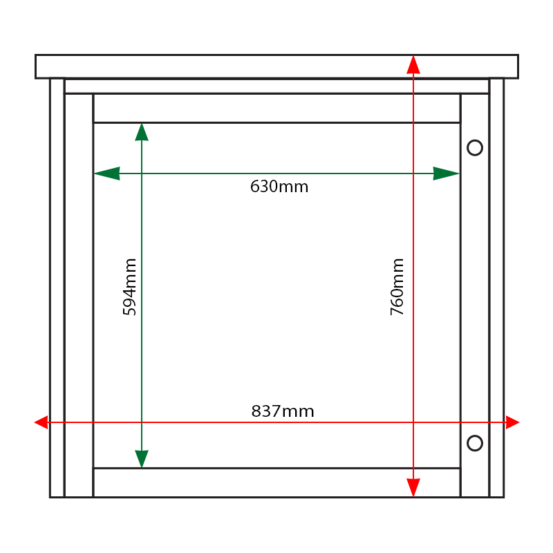 External & internal dimensions of 6 x A4 Man-made Timber noticeboard