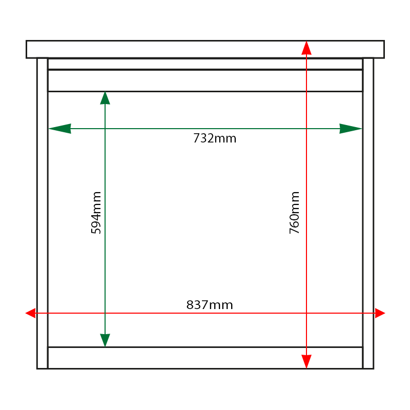 External & internal dimensions of 6 x A4 Man-made Timber noticeboard, unglazed