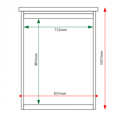 External & internal dimensions of 9 x A4 Man-made Timber noticeboard, unglazed