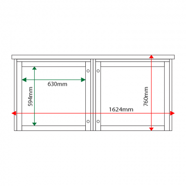 External & internal dimensions of 2-bay, 6 x A4 Man-made Timber noticeboard