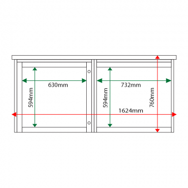 External & internal dimensions of 2-bay, 6 x A4 Man-made Timber noticeboard, 1 bay glazed