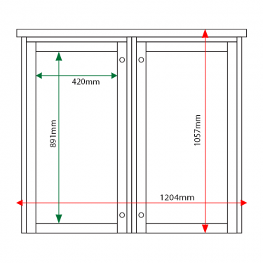 External & internal dimensions of 2-bay, 6 x A4 Man-made Timber noticeboard, portrait format