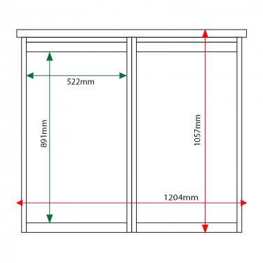 External & internal dimensions of 2-bay, 6 x A4 Man-made Timber noticeboard, unglazed, portrait format