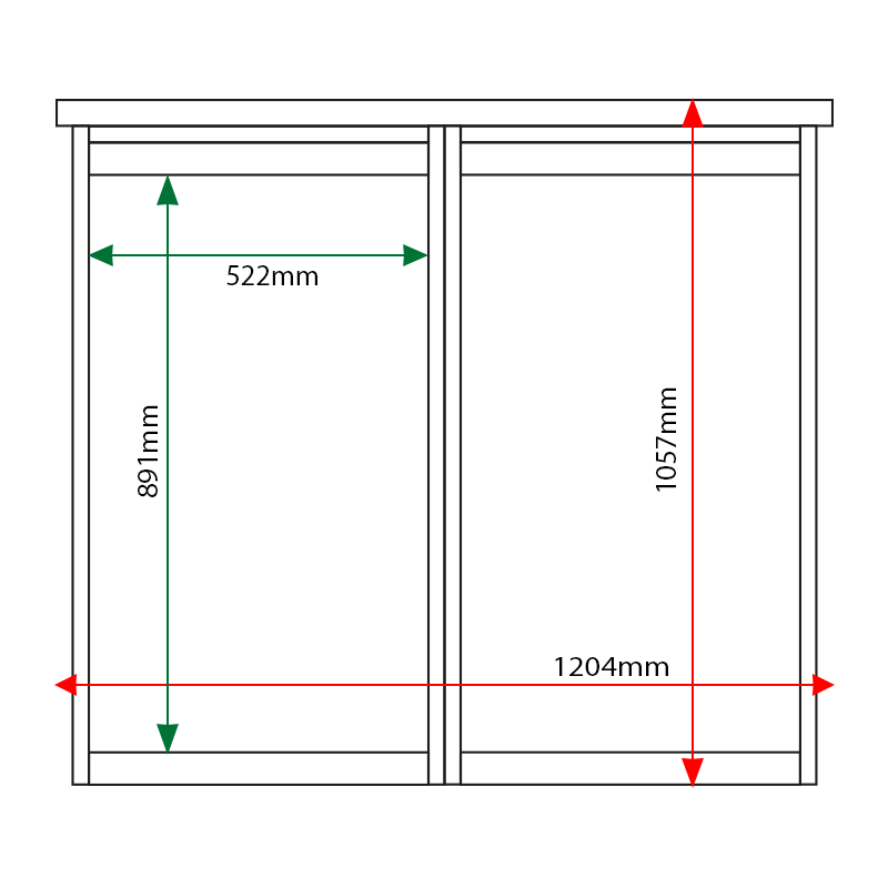 External & internal dimensions of 2-bay, 6 x A4 Man-made Timber noticeboard, unglazed, portrait format