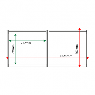 External & internal dimensions of 2-bay, 6 x A4 Man-made Timber noticeboard, unglazed