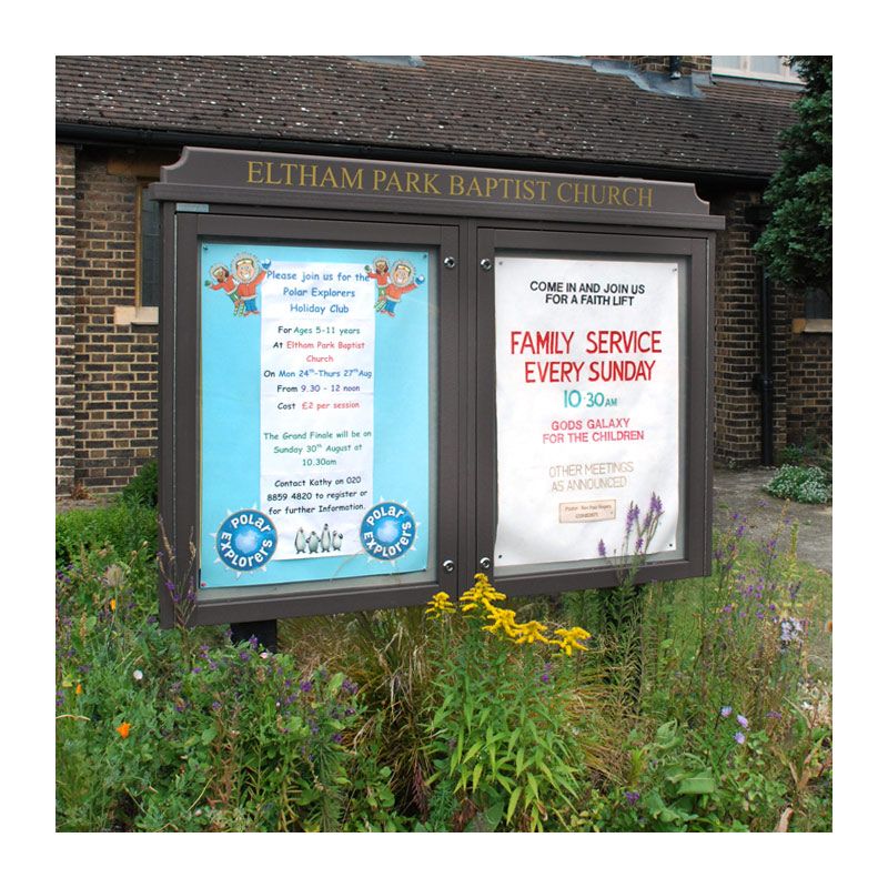 2-bay, 9 x A4 Man-made Timber noticeboard, Eltham Park Baptist Church