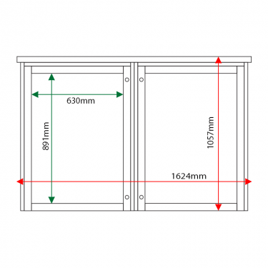 External & internal dimensions of 2-bay, 9 x A4 Man-made Timber noticeboard