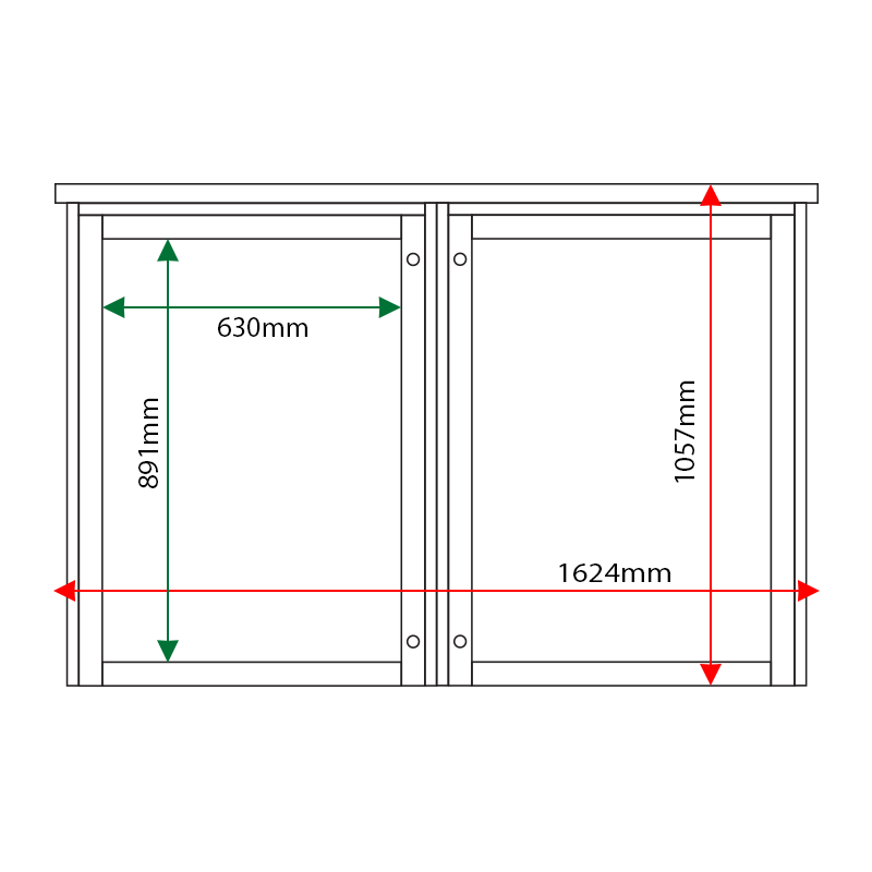 External & internal dimensions of 2-bay, 9 x A4 Man-made Timber noticeboard