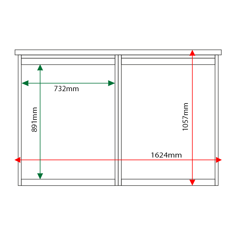External & internal dimensions of 2-bay, 9 x A4 Man-made Timber noticeboard, unglazed