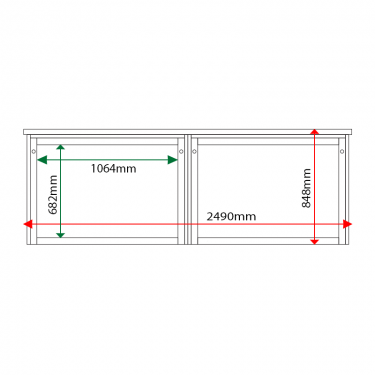 External & internal dimensions of 2-bay, 10 x A4 Man-made Timber noticeboard