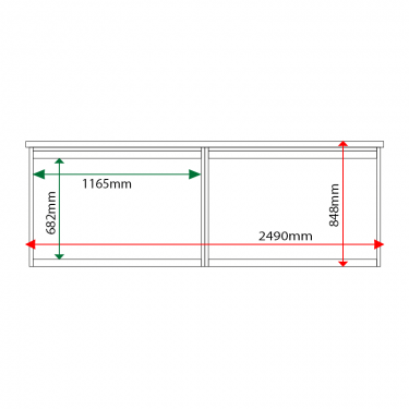 External & internal dimensions of 2-bay, 10 x A4 Man-made Timber noticeboard, unglazed