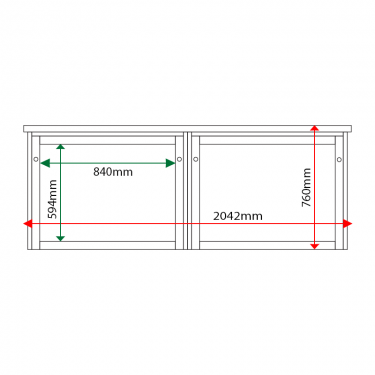 External & internal dimensions of 2-bay, 8 x A4 Man-made Timber noticeboard