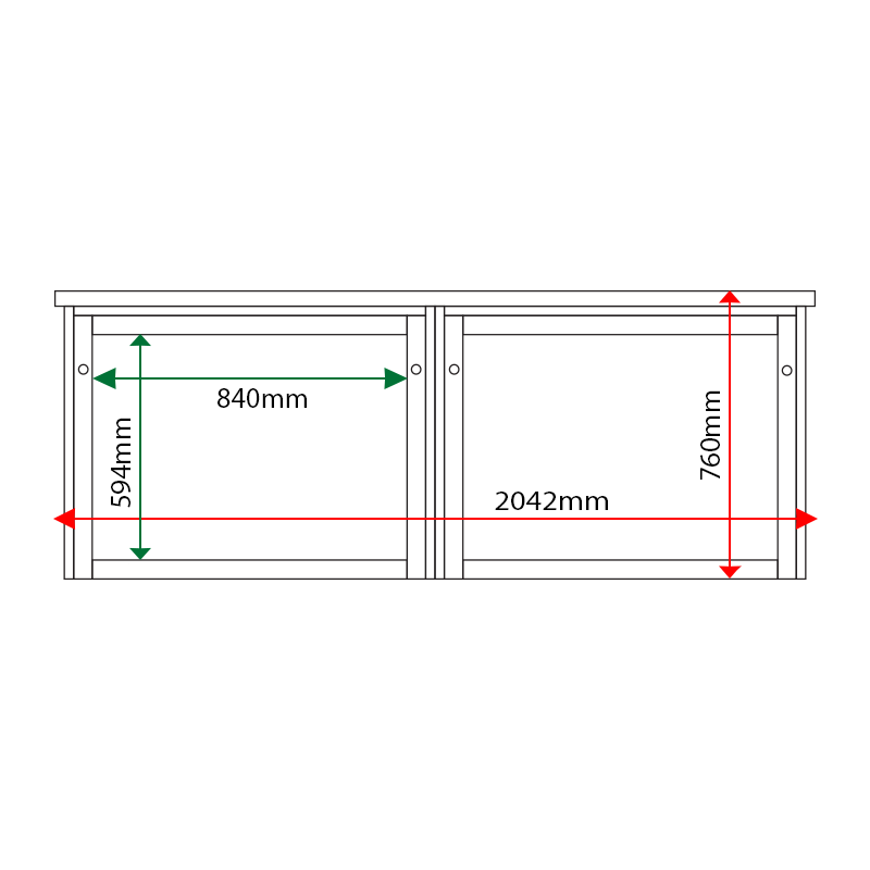 External & internal dimensions of 2-bay, 8 x A4 Man-made Timber noticeboard