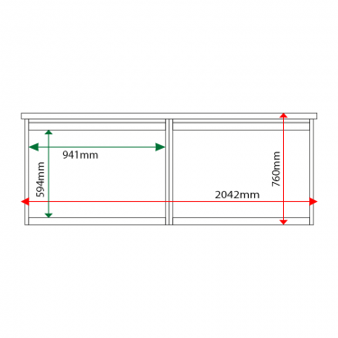 External & internal dimensions of 2-bay, 8 x A4 Man-made Timber noticeboard, unglazed