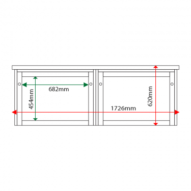 External & internal dimensions of 2-bay, 3 x A4 Man-made Timber noticeboard