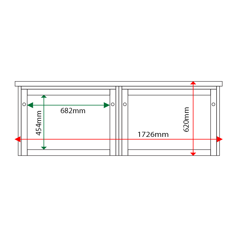 External & internal dimensions of 2-bay, 3 x A4 Man-made Timber noticeboard