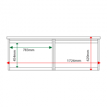 External & internal dimensions of 2-bay, 3 x A4 Man-made Timber noticeboard, unglazed