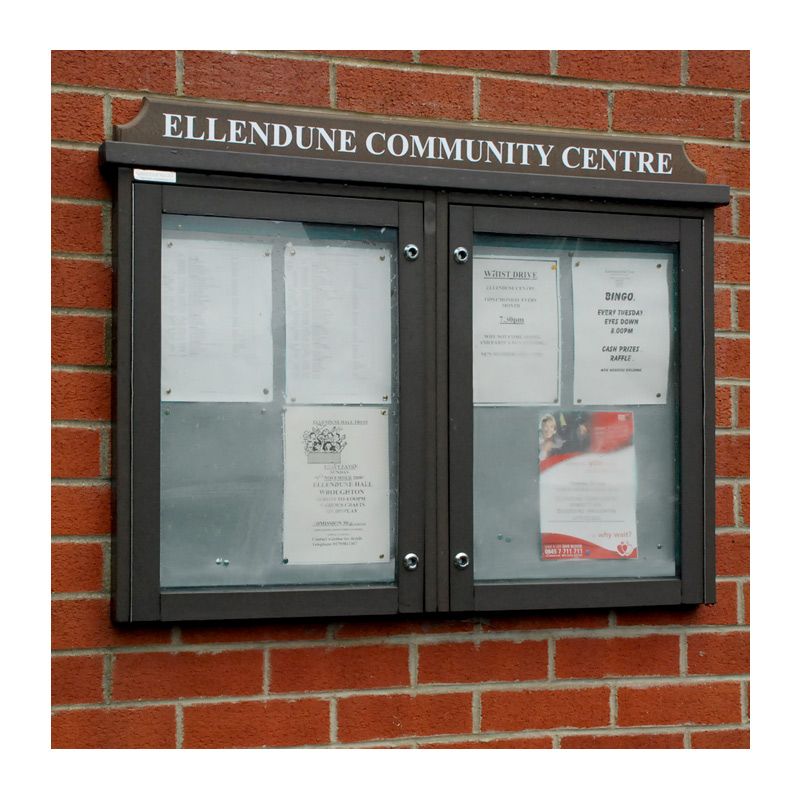 2-bay, 4 x A4 Man-made Timber noticeboard, wall-mounted, Ellendune Community Centre