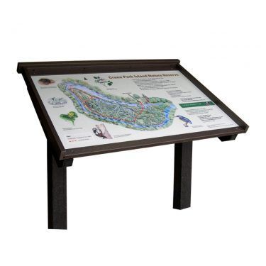 A1 lectern-mounted interpretation panel in Man-made Timber