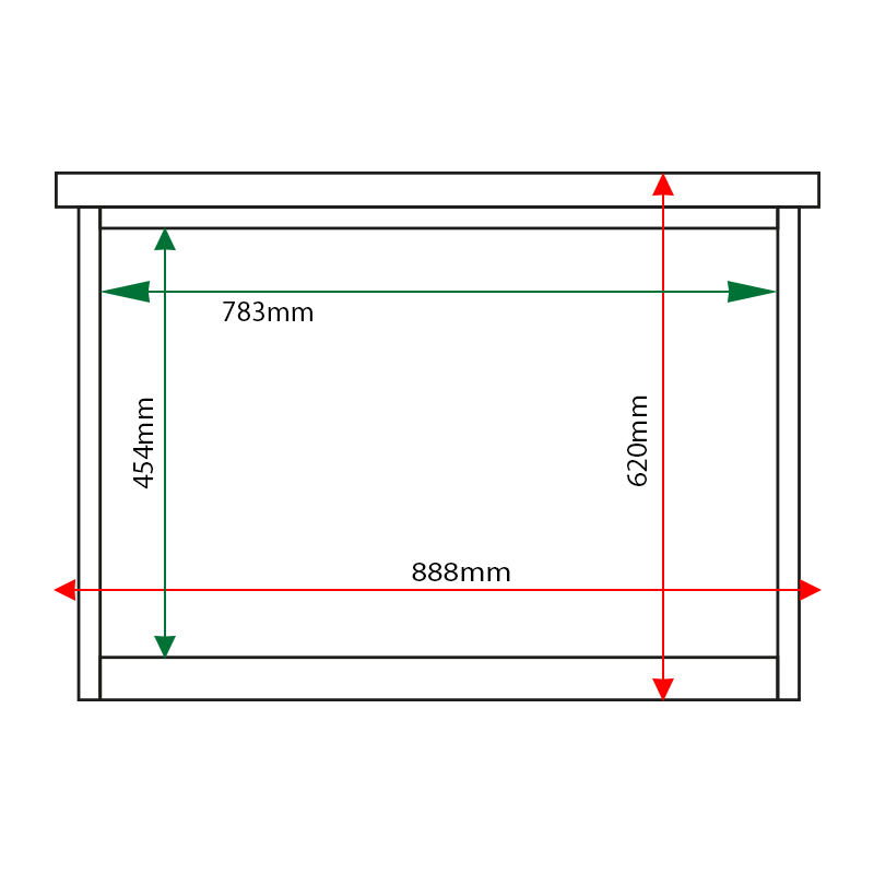 External & internal dimensions of 3 x A4 Man-made Timber noticeboard, unglazed