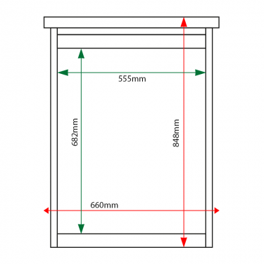 External & internal dimensions of 4 x A4 Man-made Timber noticeboard, unglazed