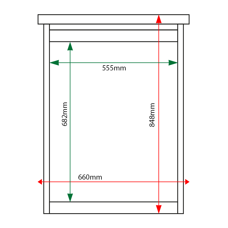 External & internal dimensions of 4 x A4 Man-made Timber noticeboard, unglazed