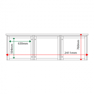 External & internal dimensions of 3-bay, 6 x A4 Man-made Timber noticeboard
