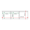 External & internal dimensions of 3-bay, 6 x A4 Man-made Timber noticeboard, 1-bay glazed