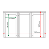 External & internal dimensions of 3-bay, 6 x A4 Man-made Timber noticeboard, portrait format