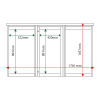 External & internal dimensions of 3-bay, 6 x A4 Man-made Timber noticeboard, 1-bay glazed
