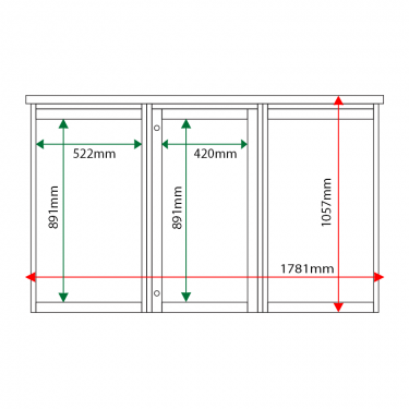 External & internal dimensions of 3-bay, 6 x A4 Man-made Timber noticeboard, 1-bay glazed