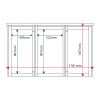 External & internal dimensions of 3-bay, 6 x A4 Man-made Timber noticeboard, 2-bays glazed