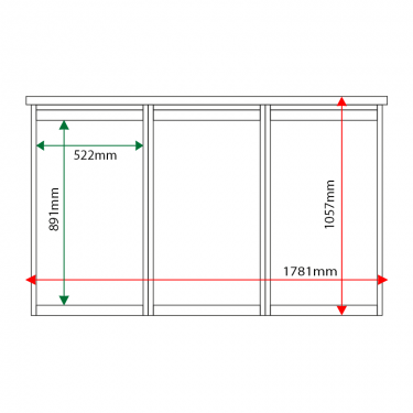 External & internal dimensions of 3-bay, 6 x A4 Man-made Timber noticeboard, unglazed