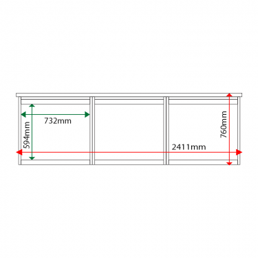 External & internal dimensions of 3-bay, 6 x A4 Man-made Timber noticeboard, unglazed