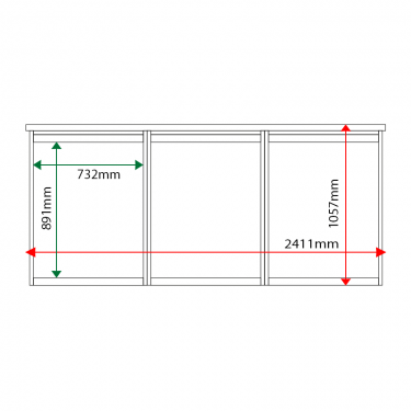 External & internal dimensions of 3-bay, 9 x A4 Man-made Timber noticeboard, unglazed