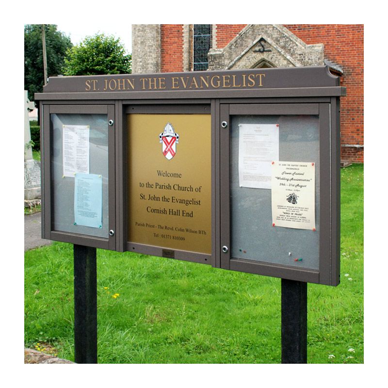 3-bay, 4 x A4 Man-made Timber noticeboard, 2-bays glazed, St John the Evangelist Church, Cornish Hall End