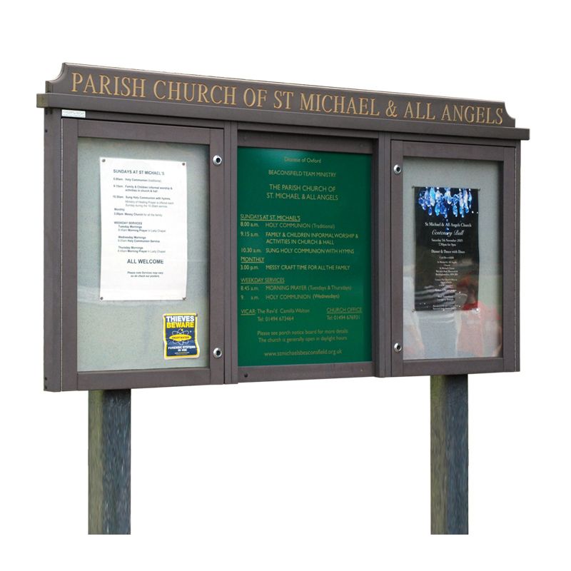 3-bay, 4 x A4 Man-made Timber noticeboard, 2-bays glazed
