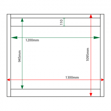 External & internal dimensions of 15 x A4 Apogee, heavy-duty, unglazed, recycled plastic noticeboard