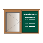 Part-glazed external oak noticeboard with sign panel