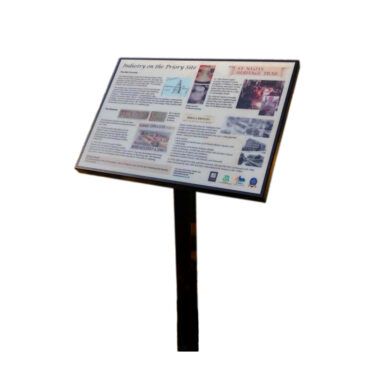 A2 interpretation panel in stainless steel and g.r.p. with single leg