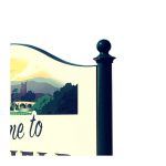 Sign tray ball finial detail