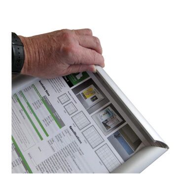 Standard aluminium snap frame showing opening method