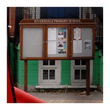 3-bay, 4 x A4 oak noticeboard, post-mounted, Riversdale Primary School, London SW18