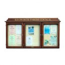 3-bay, 4 x A4 oak noticeboard, wall-mounted with dark oak finish