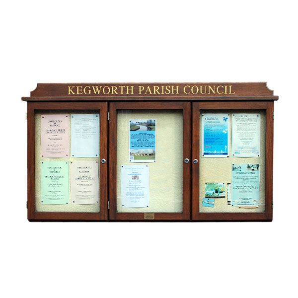 3-bay, 4 x A4 oak noticeboard, wall-mounted with dark oak finish
